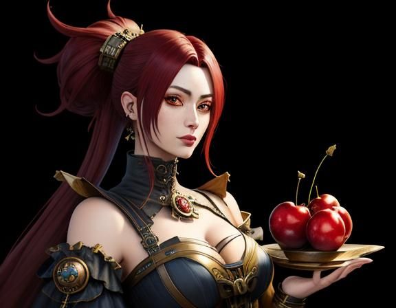 Steampunk Anime Woman with Oversized Cherries
