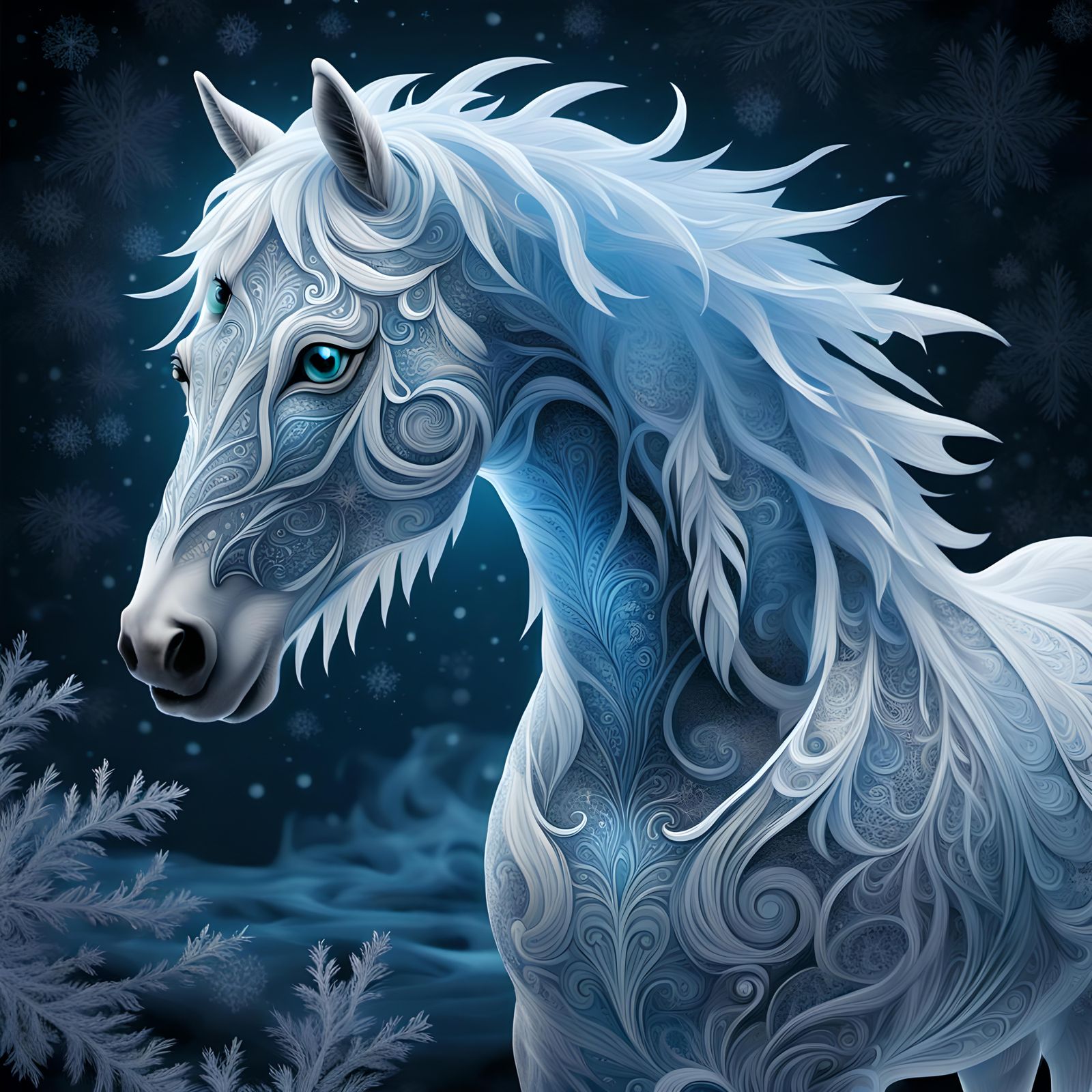 Sculpture de glace de cheval