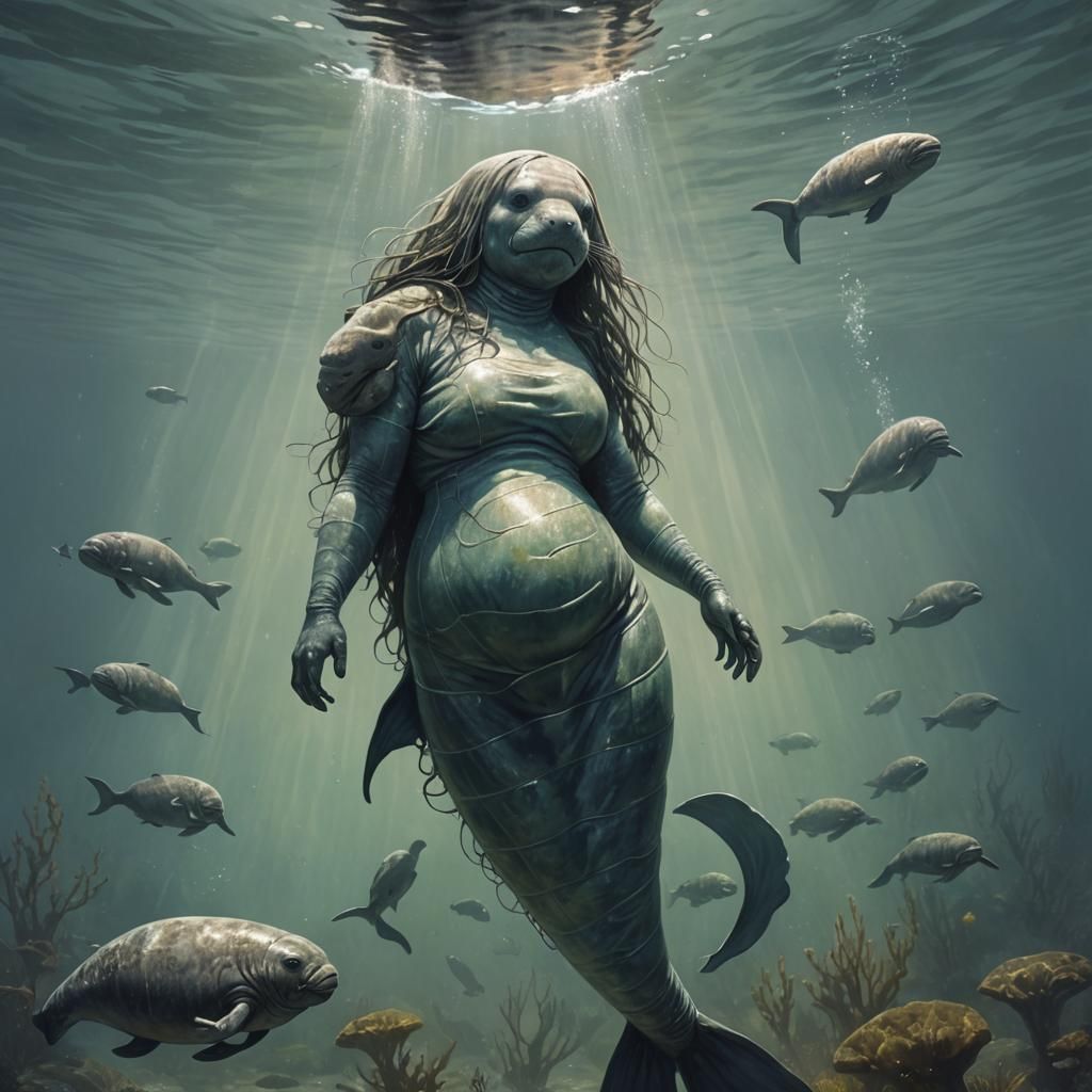 Sinister Manatee Mermaid Hybrid in Fantasy Style