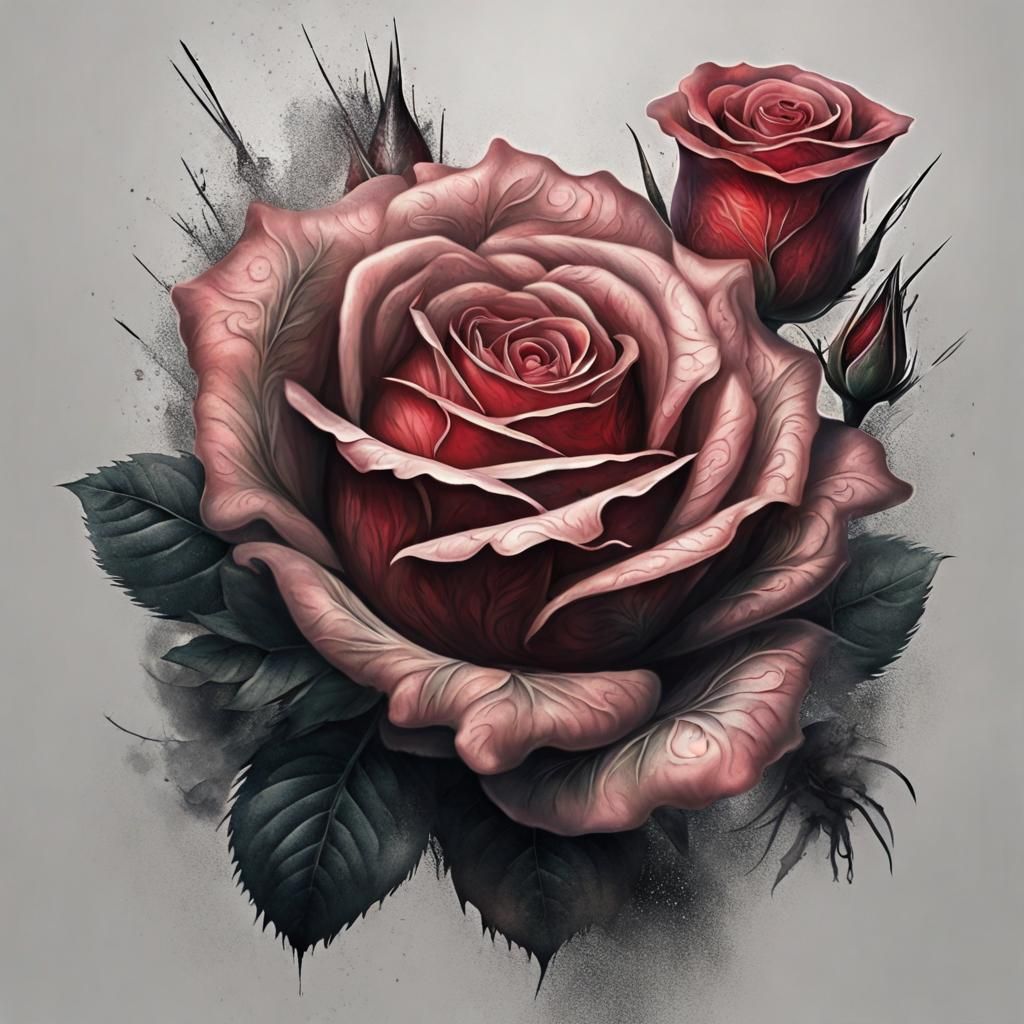 Detailed Rose Tattoo Design: Digital Matte Painting