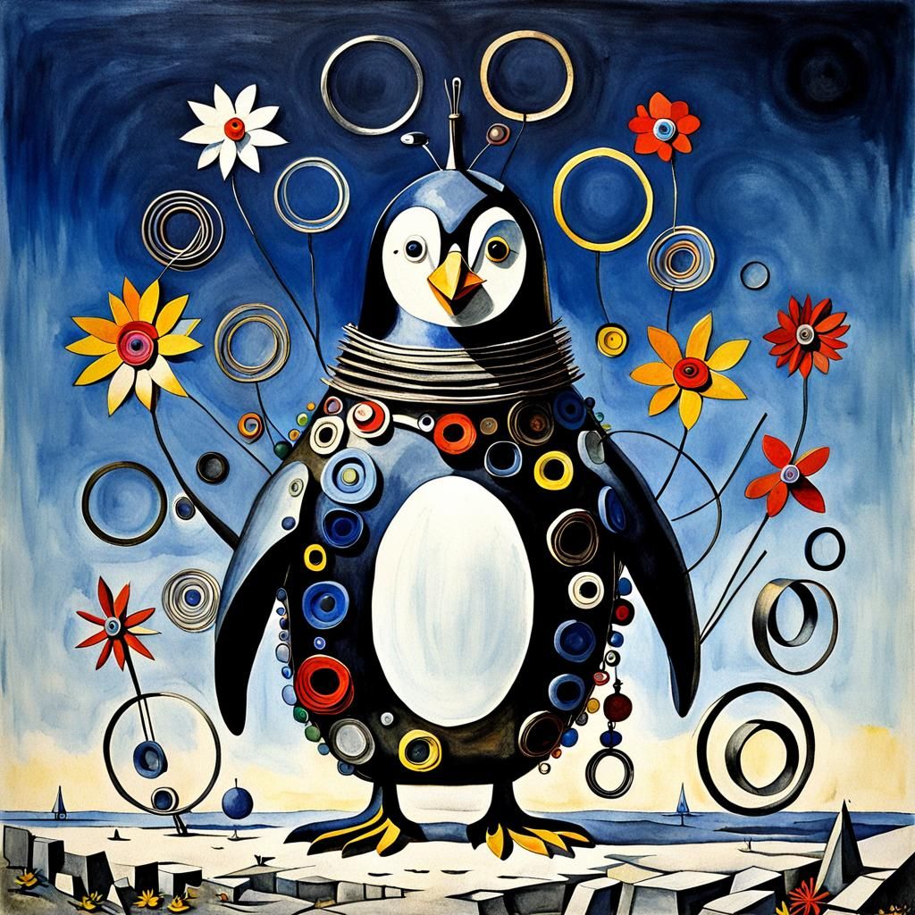 Metal Ring Penguin Inspired by Abstract Artists