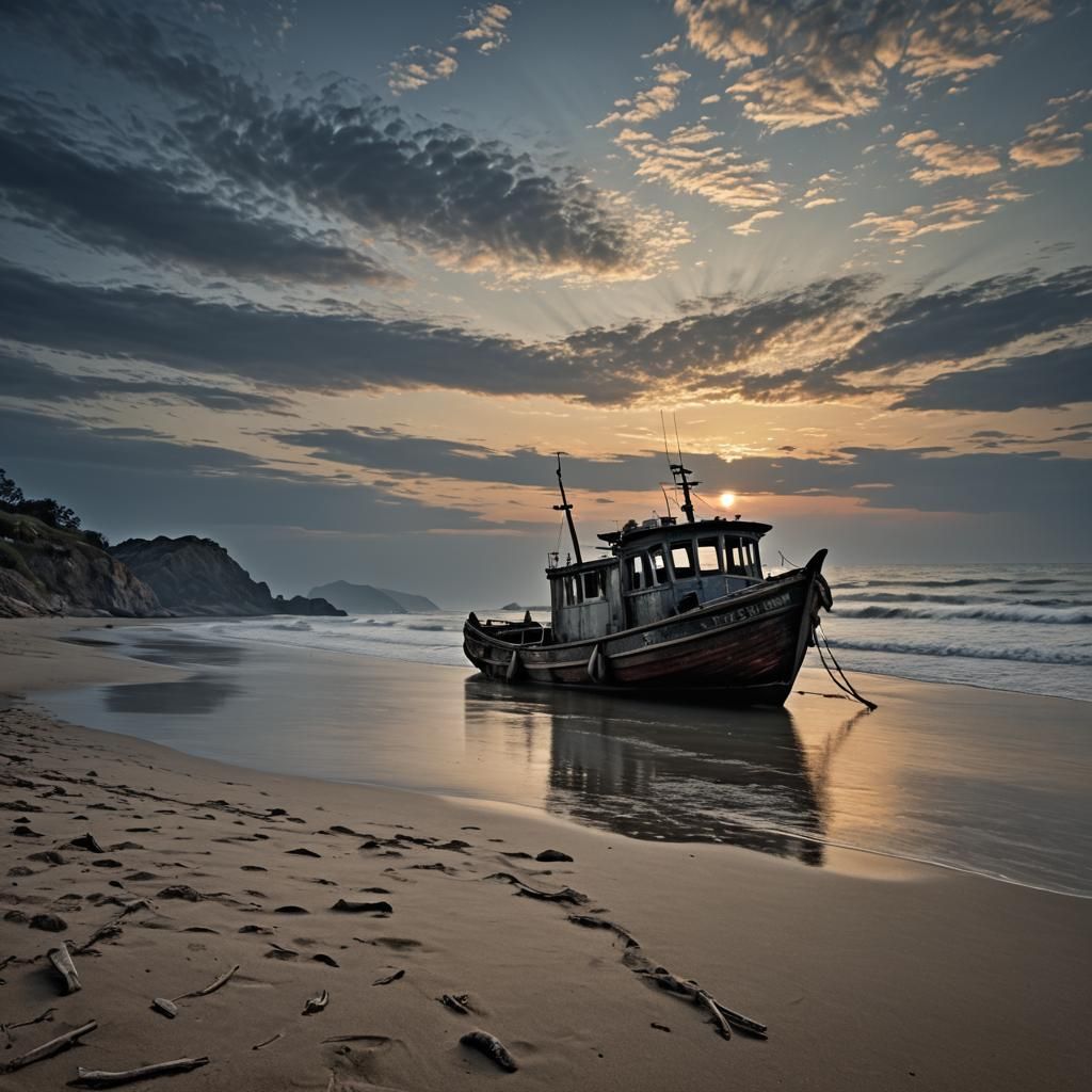 Hyperrealistic Dawn Rises Over Empty Sea