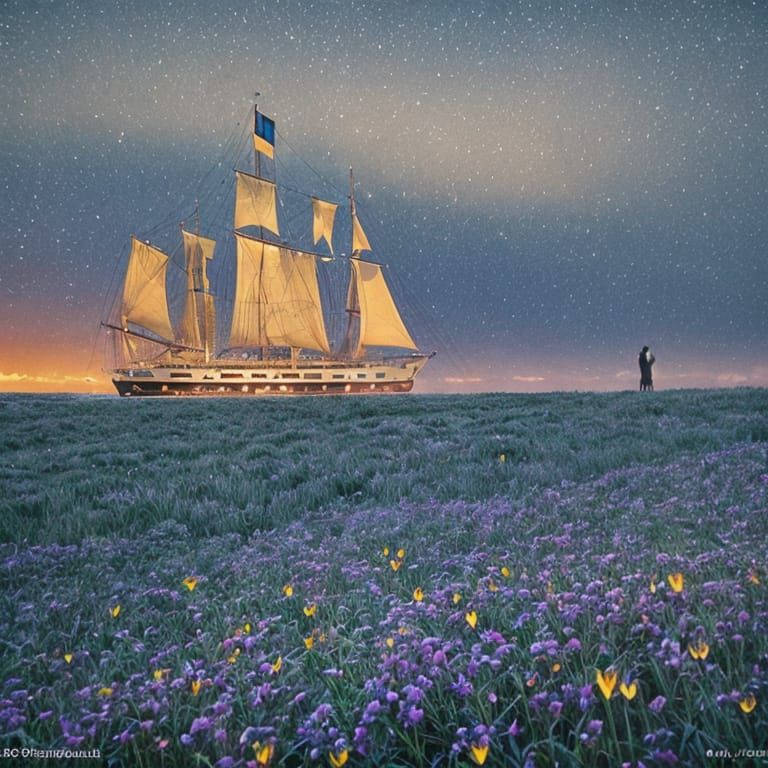 Romantic Sunset Cruise Kiss in Pointillist Style