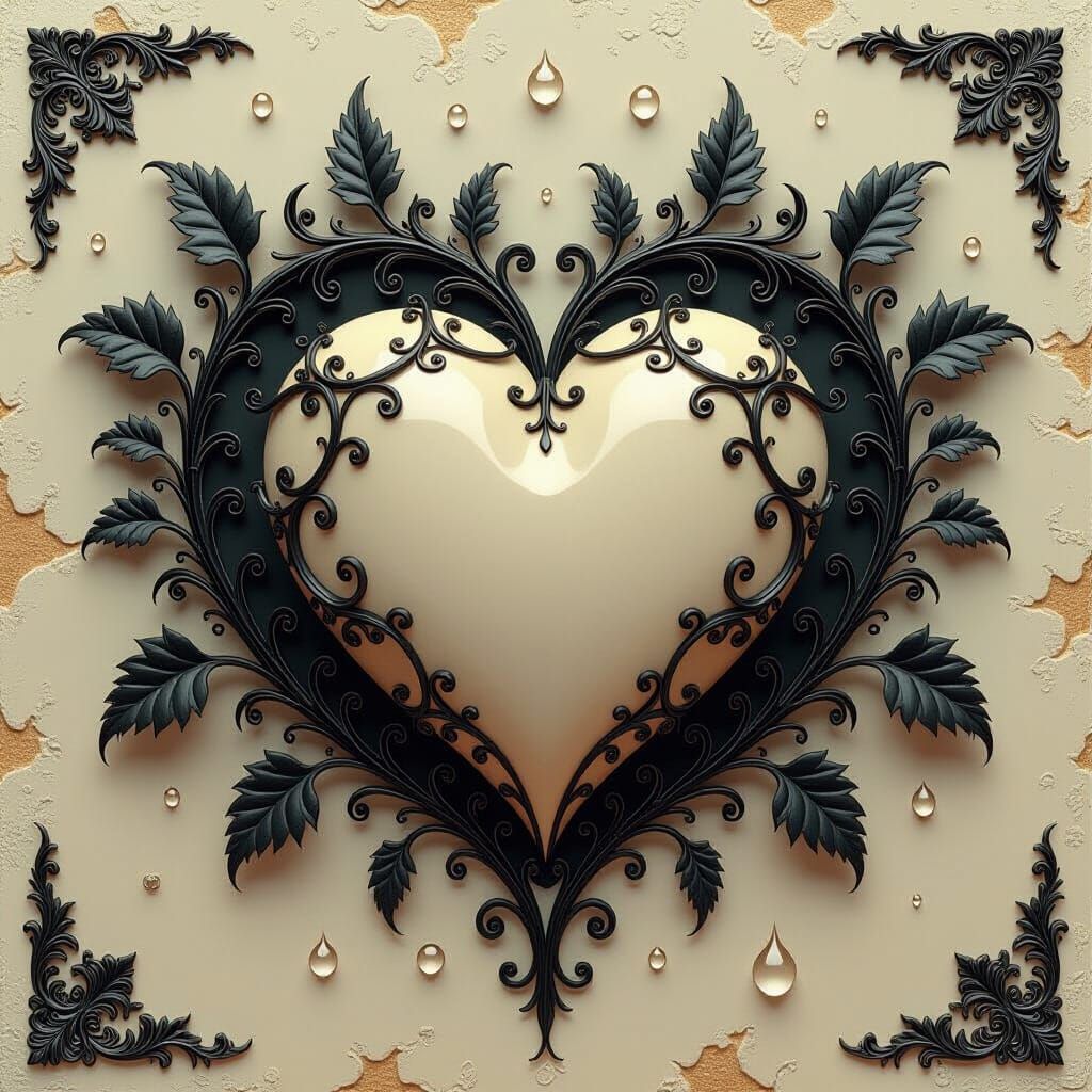 Gothic Carved Heart with Thorny Vines in 3D Render