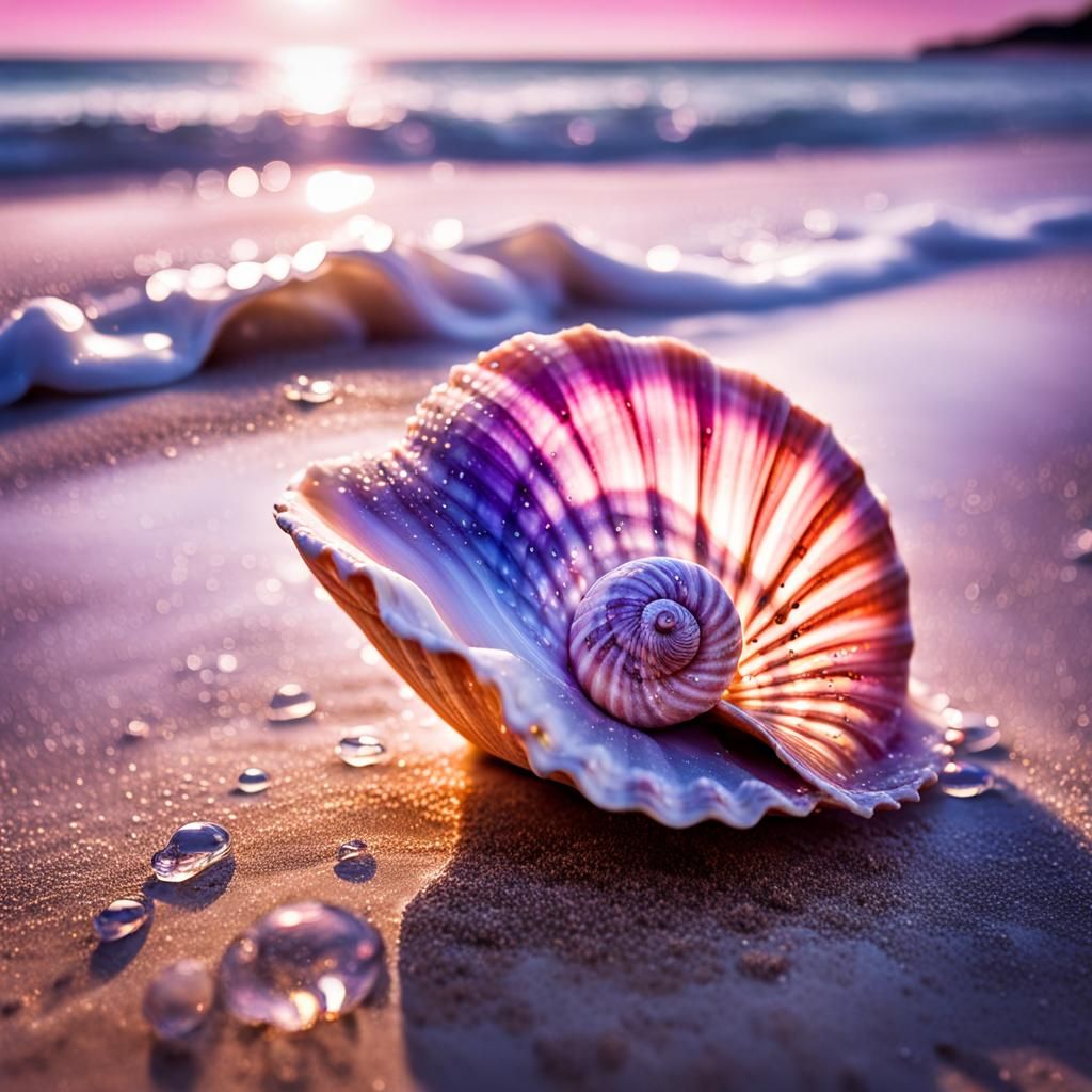 Glistening Seashell Macro Photography with Pink and Purple H...