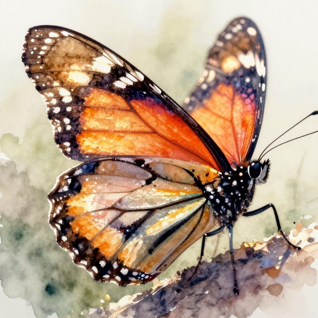 Detailed Monarch Butterfly in Watercolor