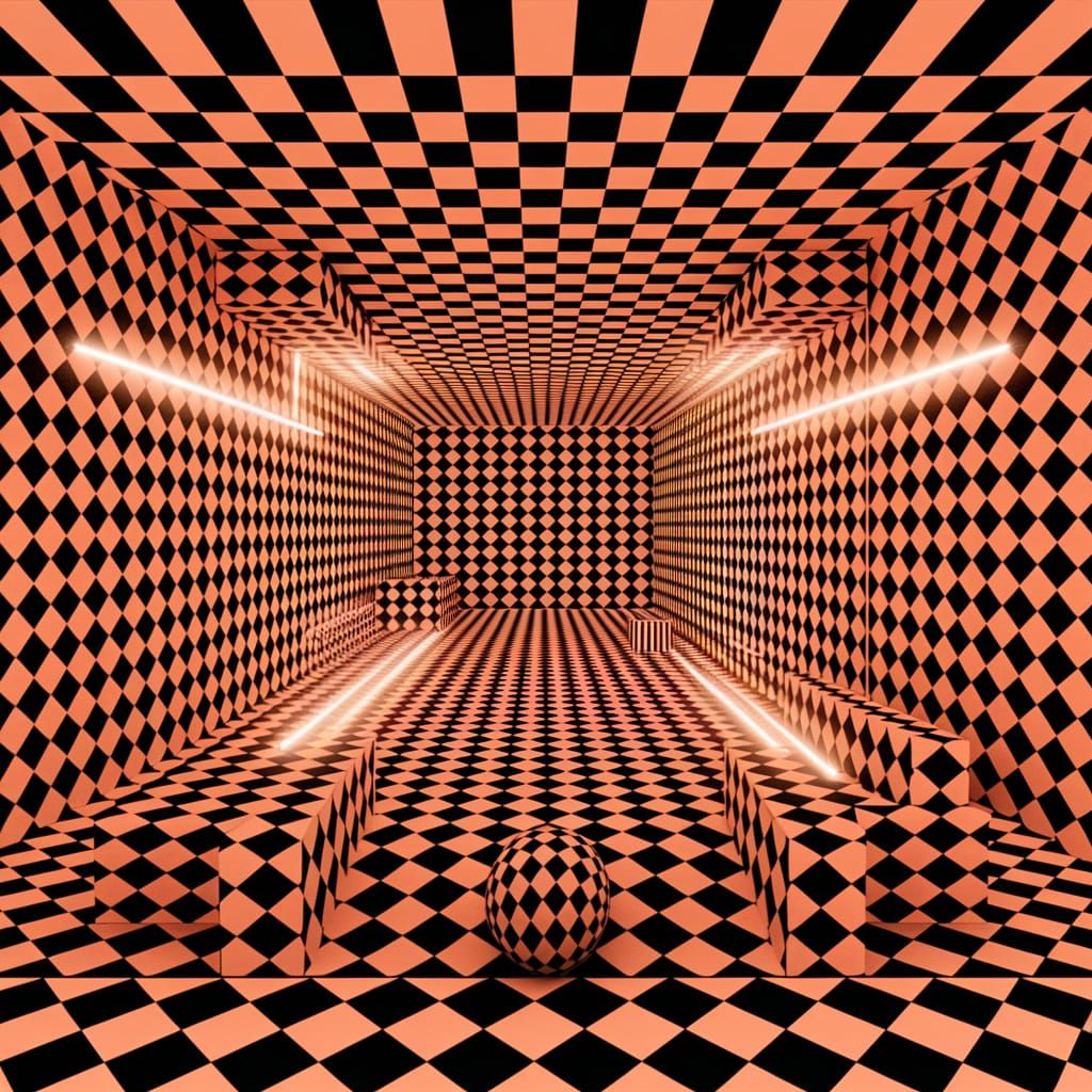 Psychedelic 3D Gingham Maze