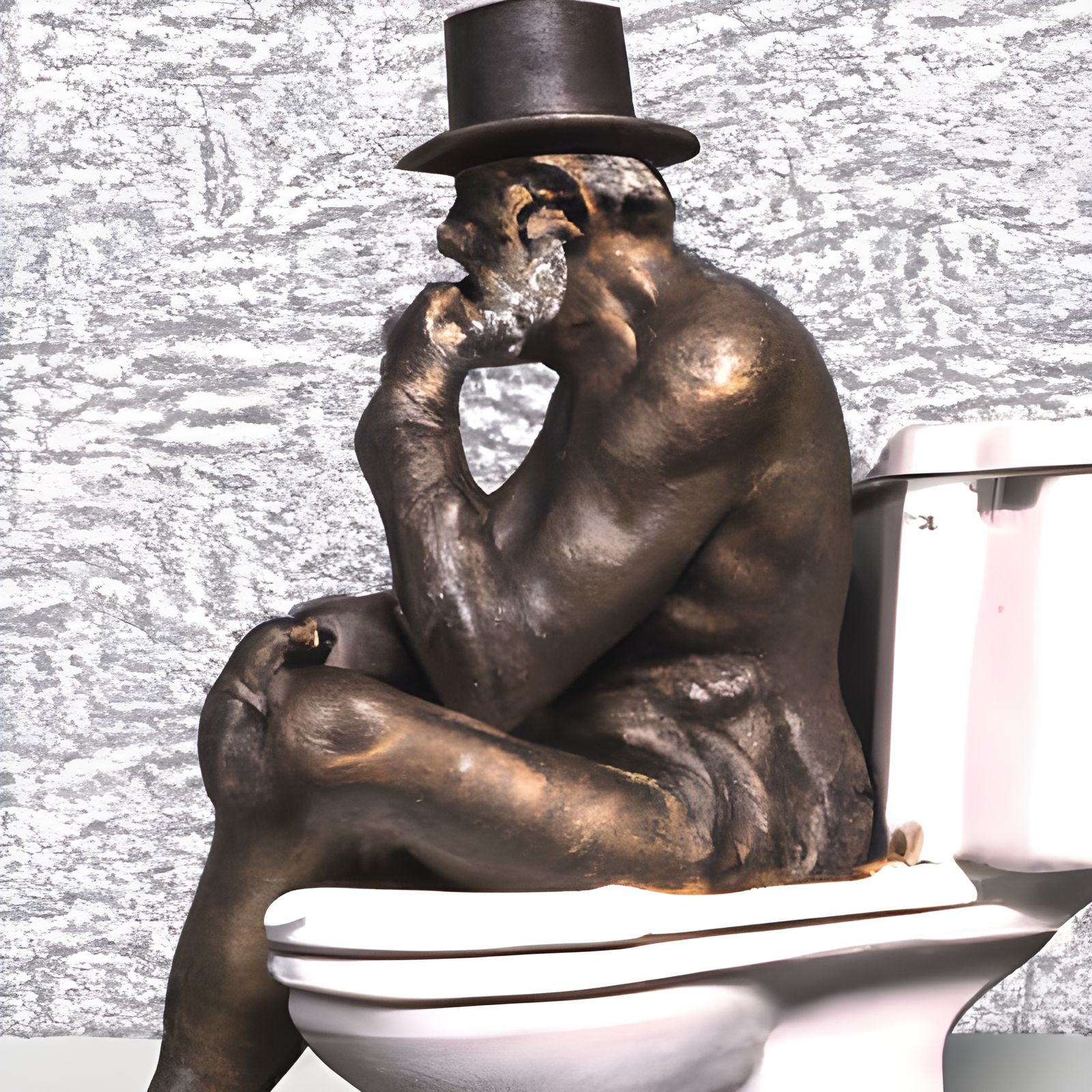 Humorous Thinker Statue on Toilet in 8k Detail