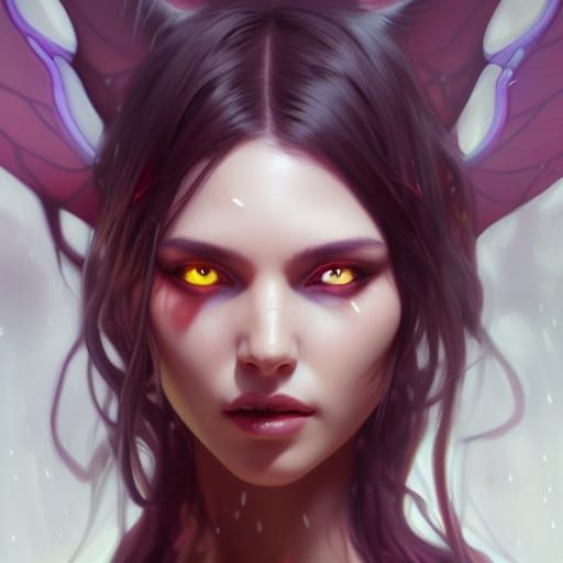 Detailed Succubus Portrait in Art Nouveau Style