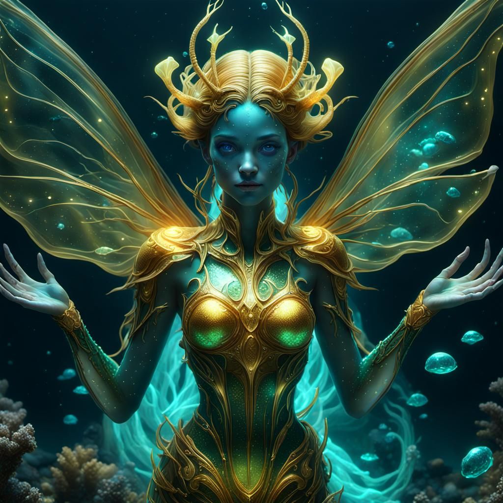 Bioluminescent Deep Sea Fairy in Dark Fantasy Style