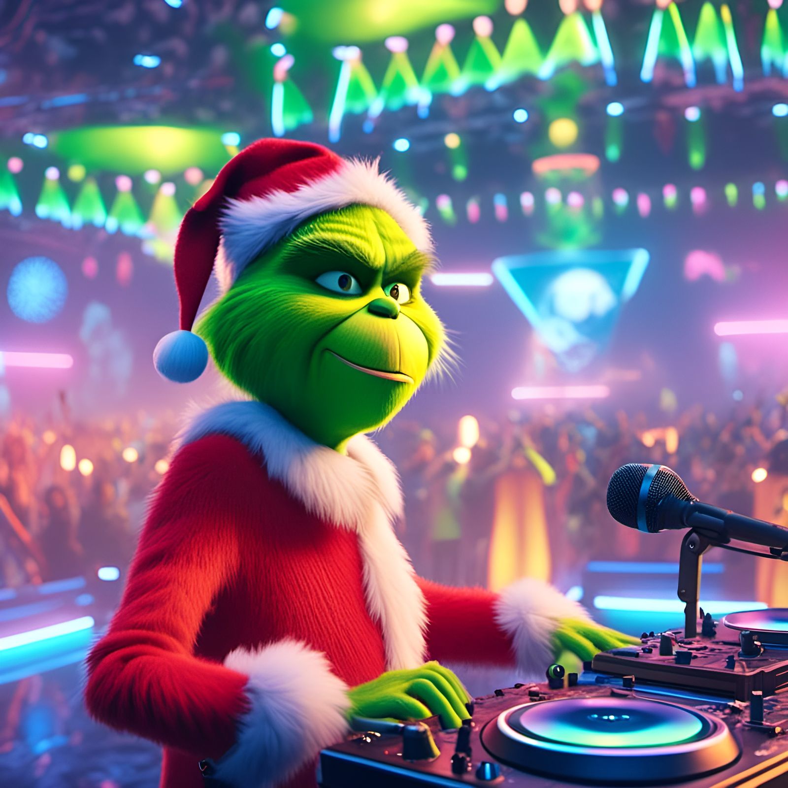 Grinch as Cyberpunk DJ Turntable at Party