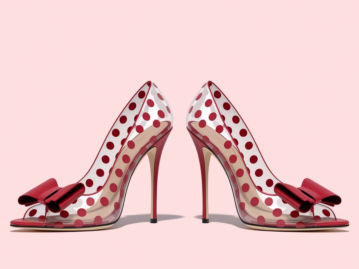 Red Polka Dot High Heels on White Background