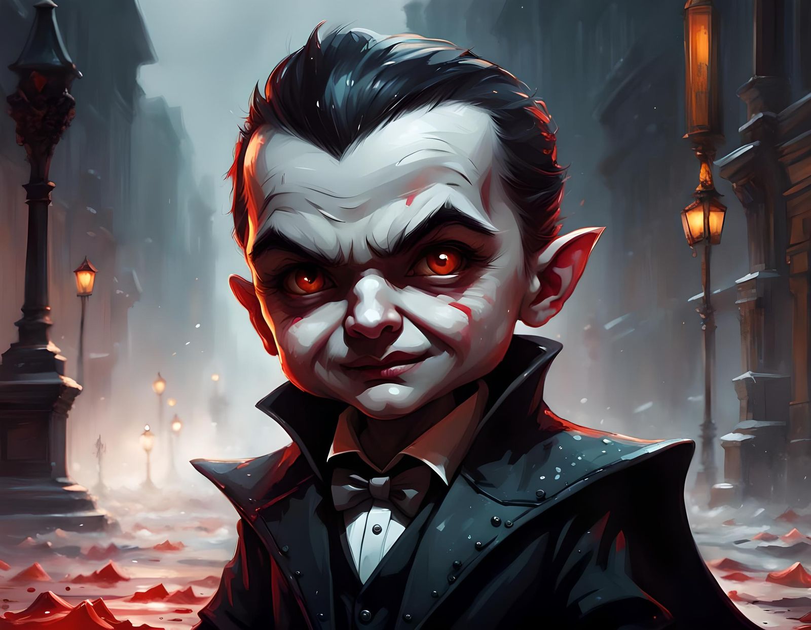 Adorable Chibi Dracula Portrait in Street Art Style