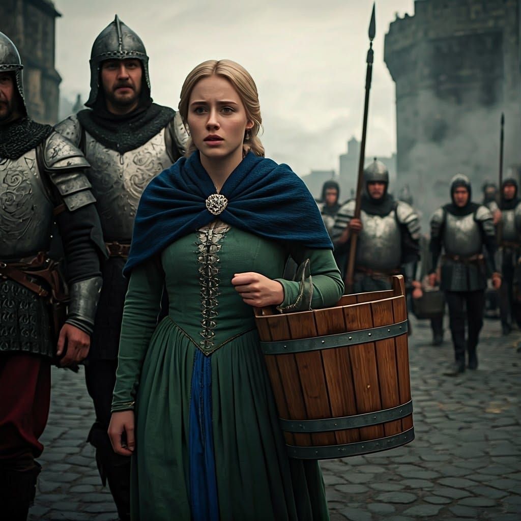 Medieval Maiden Joins Bucket Brigade Under Watchful Soldier ...