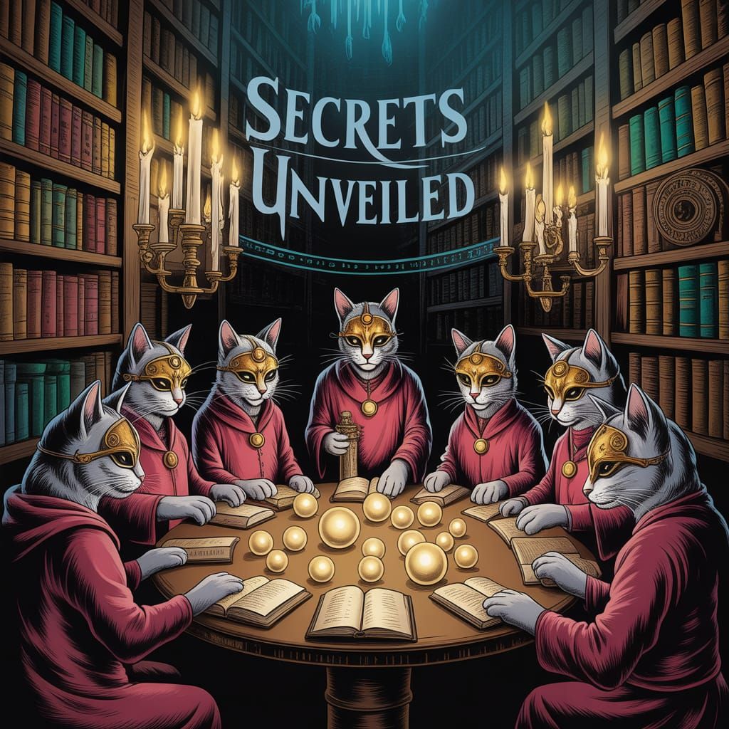 Cats' Secret Society Ritual in an Ancient Library