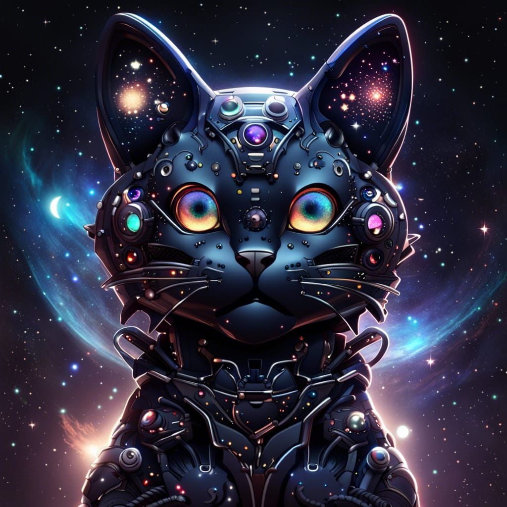Robotic Cat in Space with Luminescent Eyes
