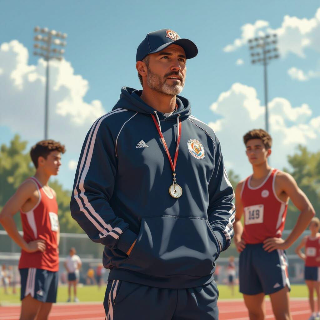 Inspiring High School Coach on Sunny Field