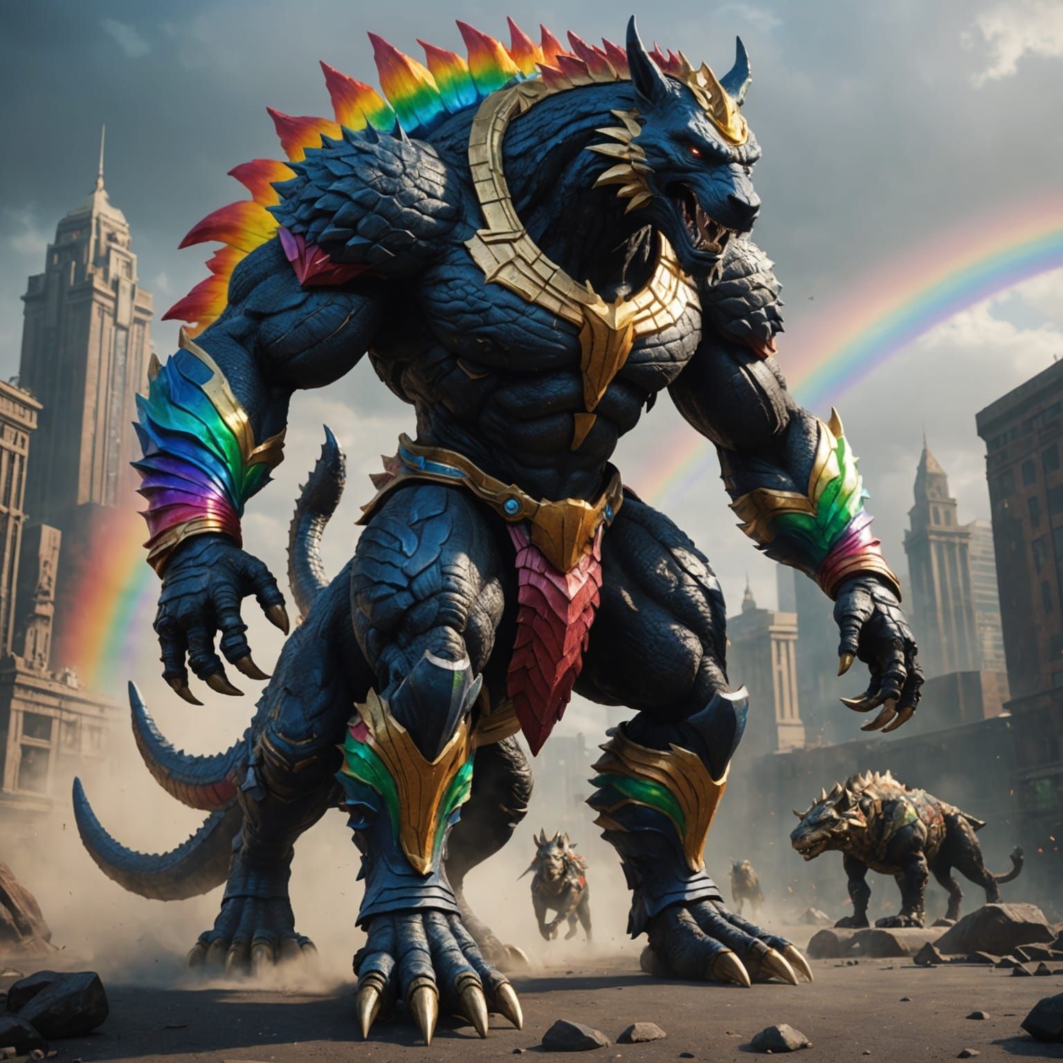 Rainbow Anubis Godzilla Taur in 3D Cinematic Style