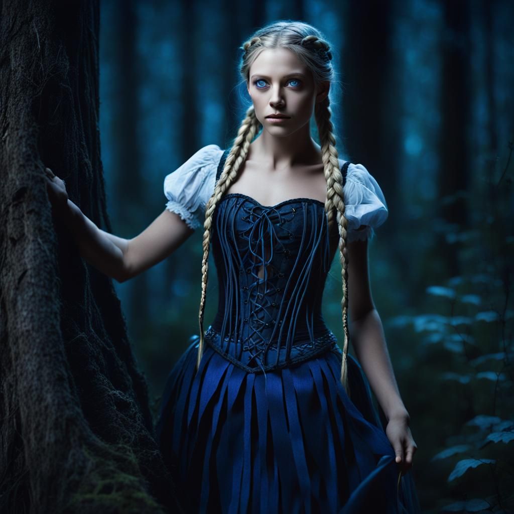 Norwegian Girl Witch in Forest, Pre-Raphaelite Art