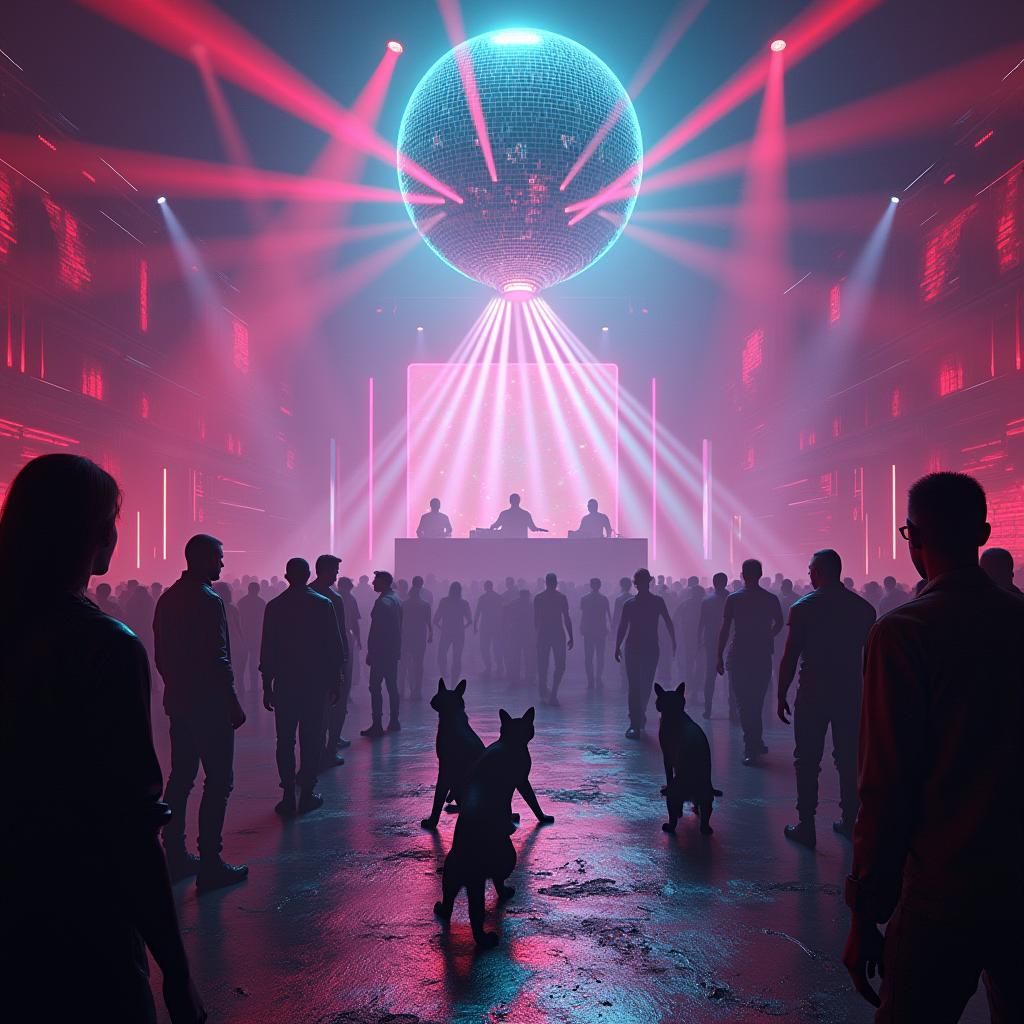 Lazer Cats Rave in Neon-Lit Disco Club