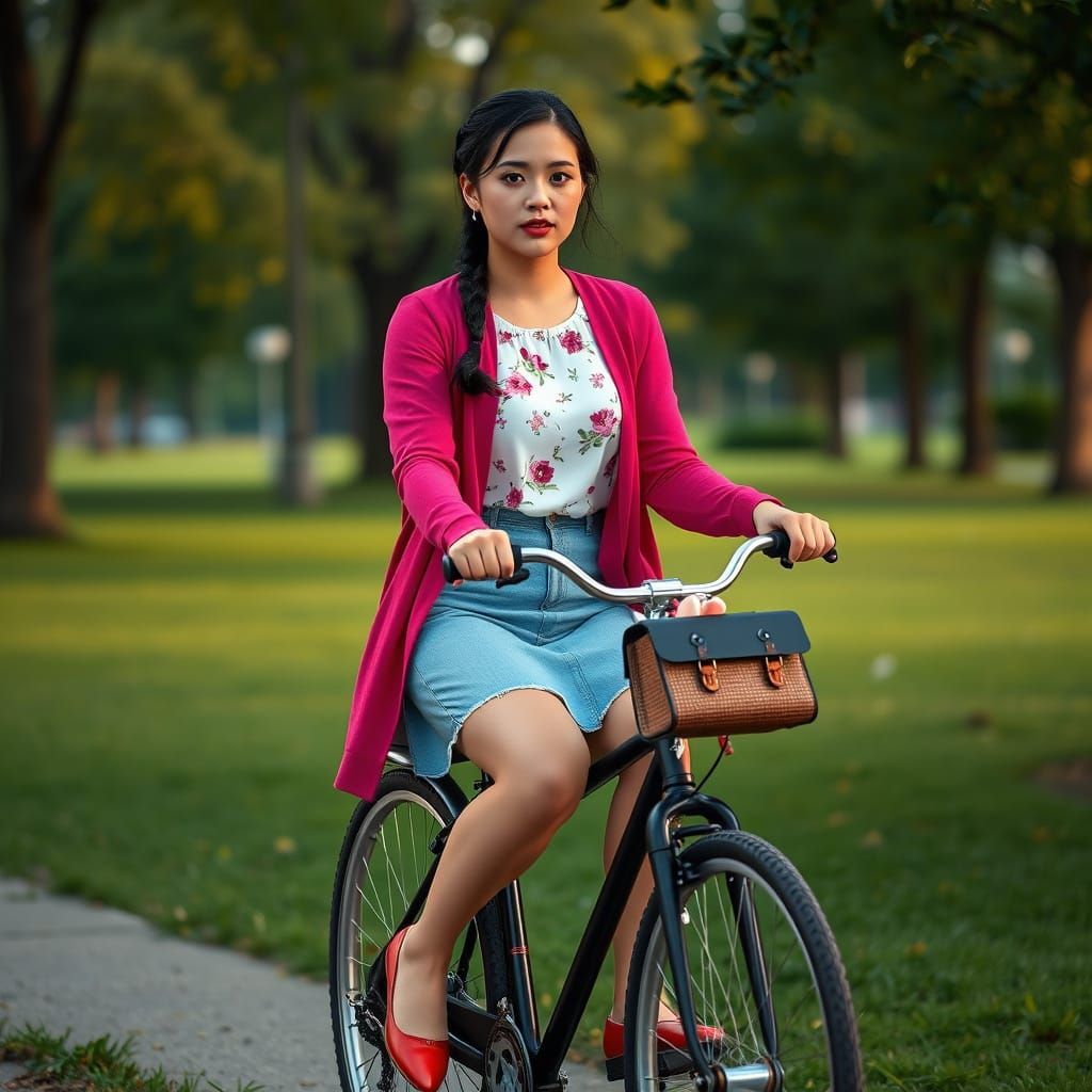 Ethereal Park Scene with Bicycle Rider in 8k Resolution