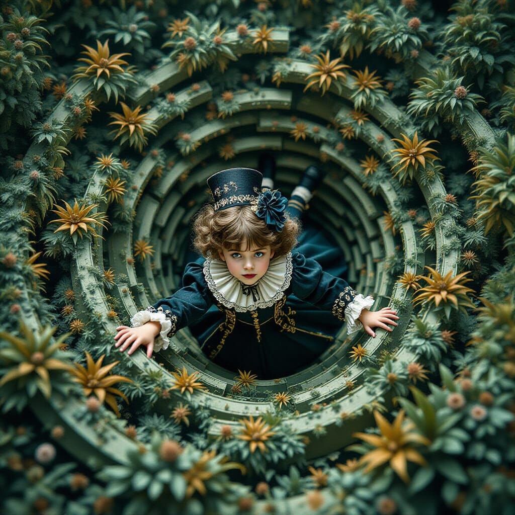 Child's Fractal Descent: Hyperrealistic Victorian Dreamscape