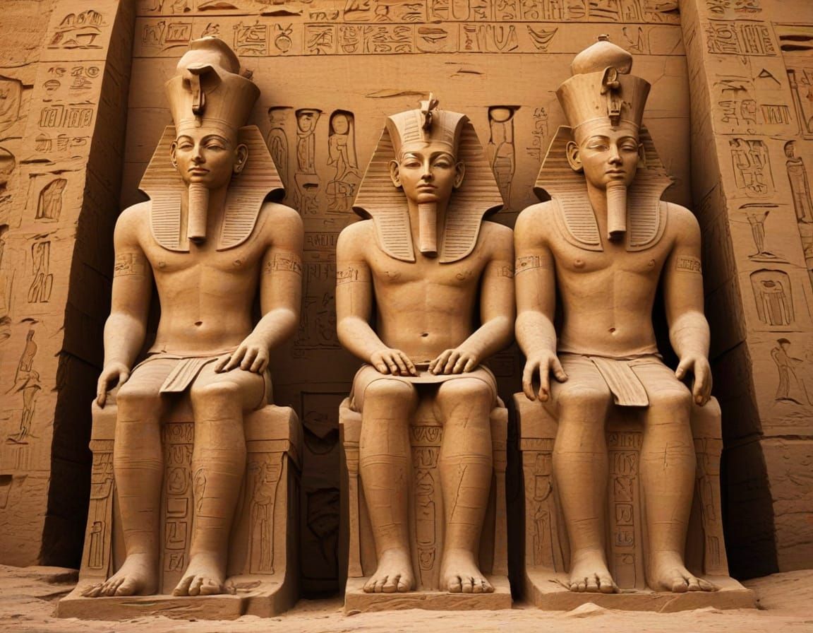 Egyptian Pharaoh and Queen at Abu Simbel: 19th Century Style