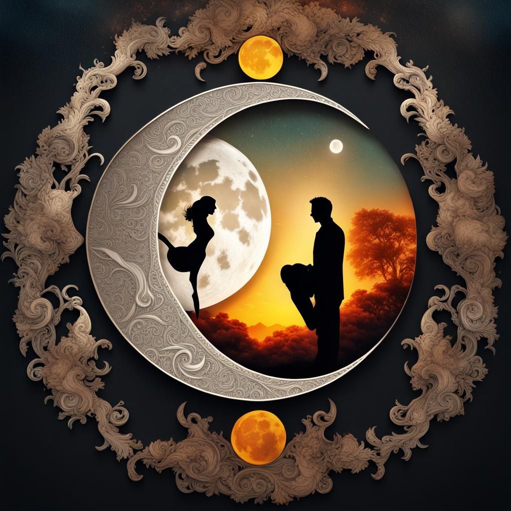 Yin and Yang Moon and Sun Collage Art