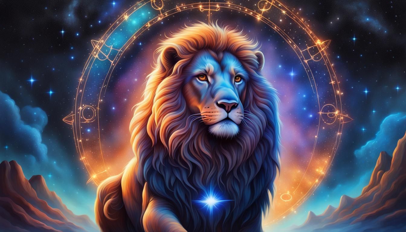 Cosmic Leo Zodiac Sign with Bioluminescent Constellations