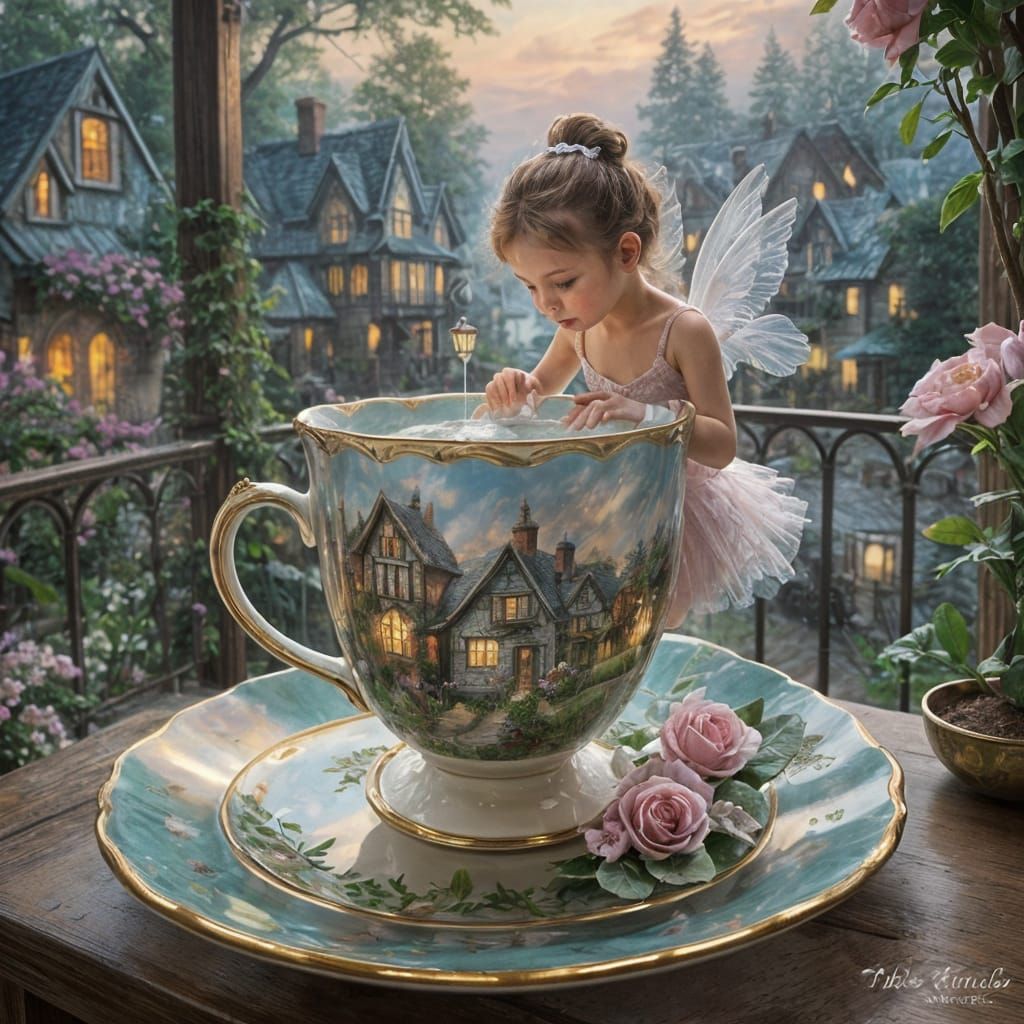 Pug and Ballerina in Teacup, Ethereal Fantasy