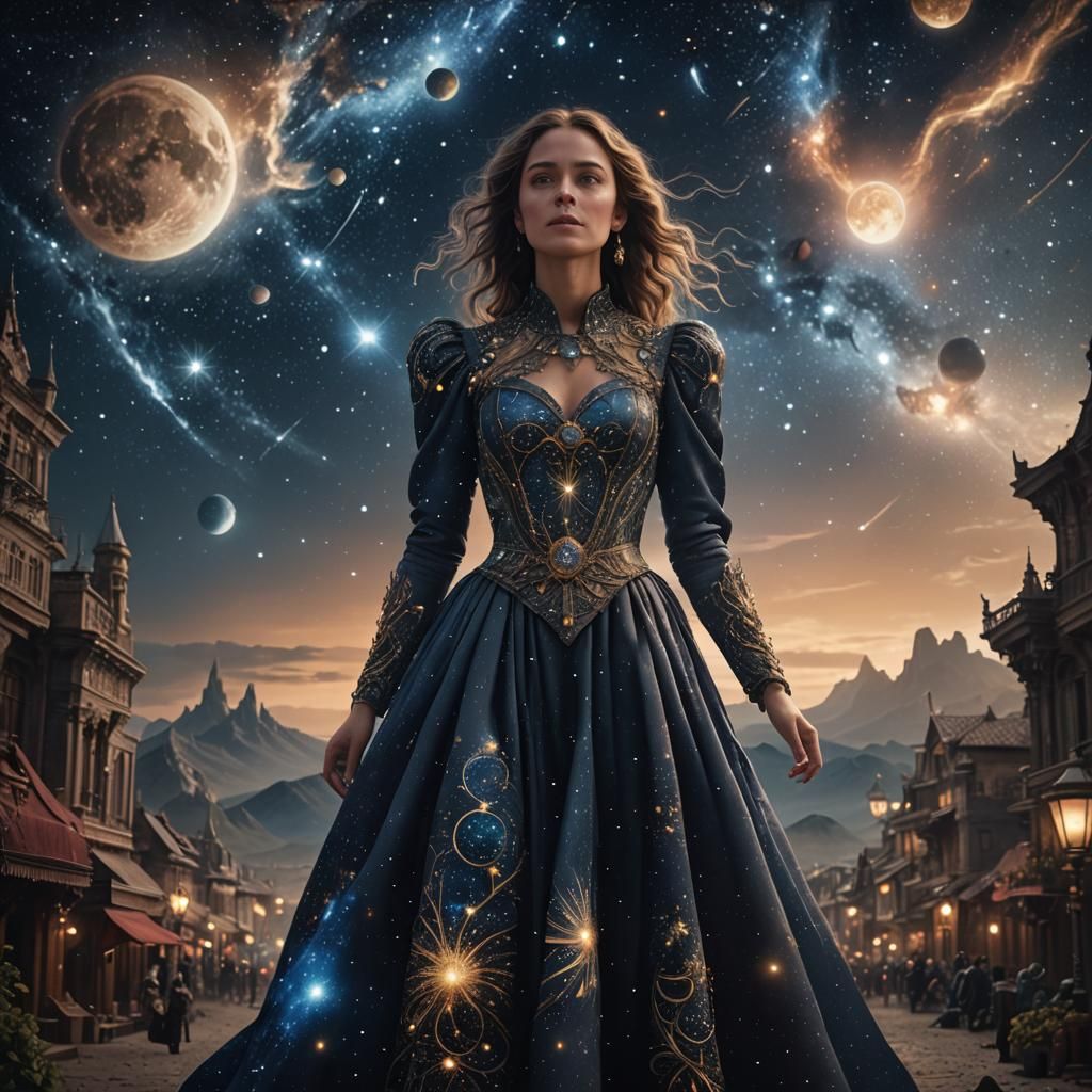 Woman's Night Sky Dress: Digital Matte Painting