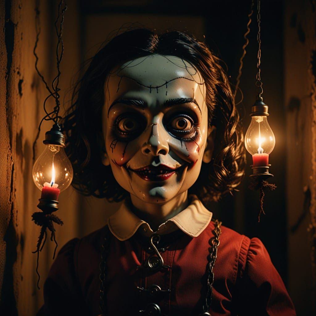 Surreal Dream Puppeteer in a Dark, Moody Attic