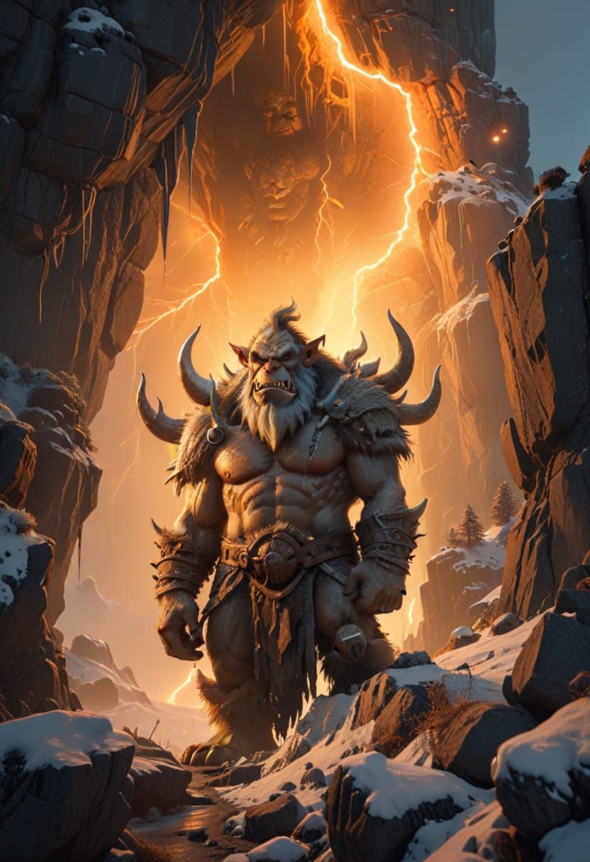 Giant Troll on Snowy Cliff in Stålenhag Style