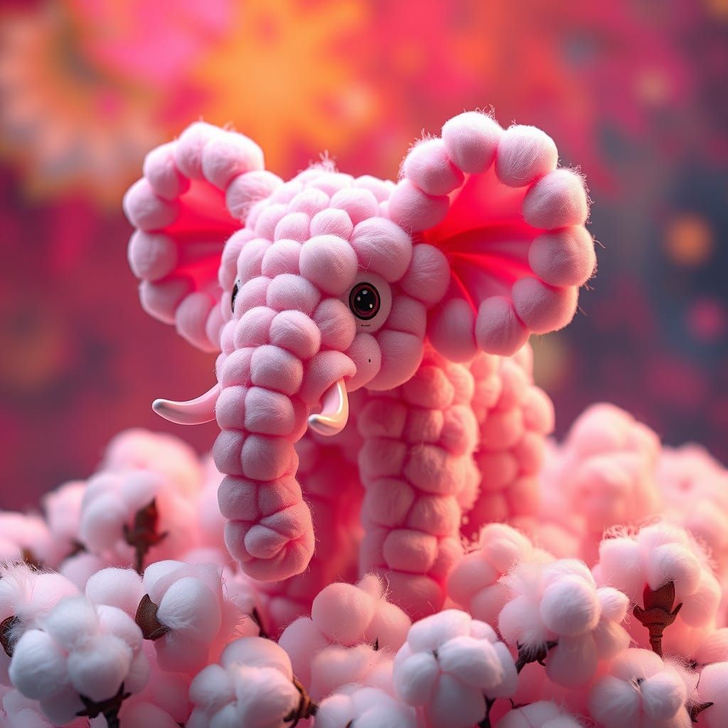 Whimsical Zero-Waste Elephant Sculpture in Pastel Pink Cotto...