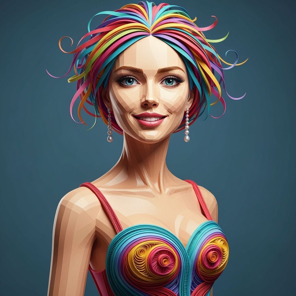 Attractive Woman Portrait Created with Colored Paper