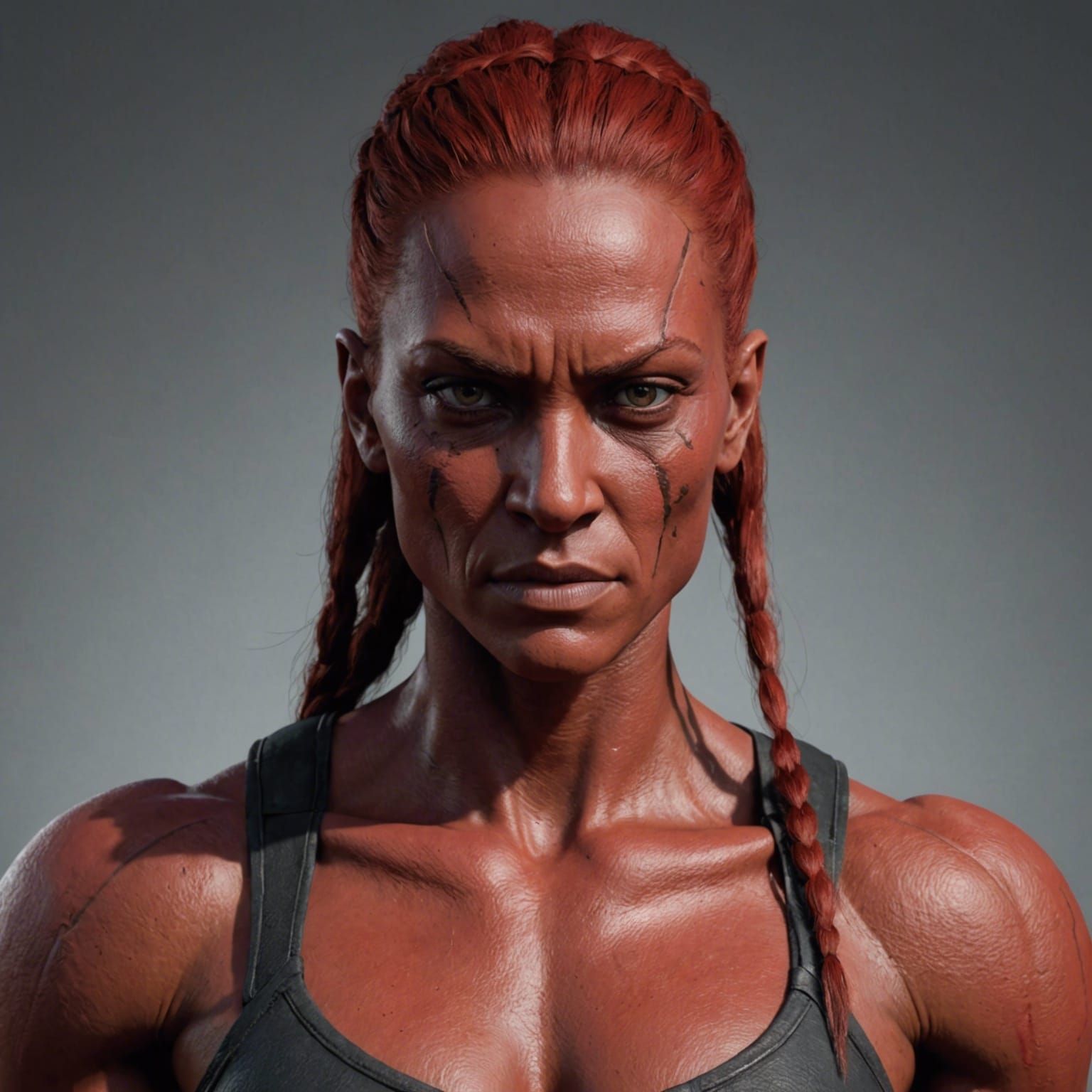 Muscular Red-Skinned Female Character Portrait