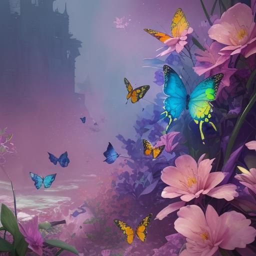 Butterfly Graffiti Art with Watercolor Splashes