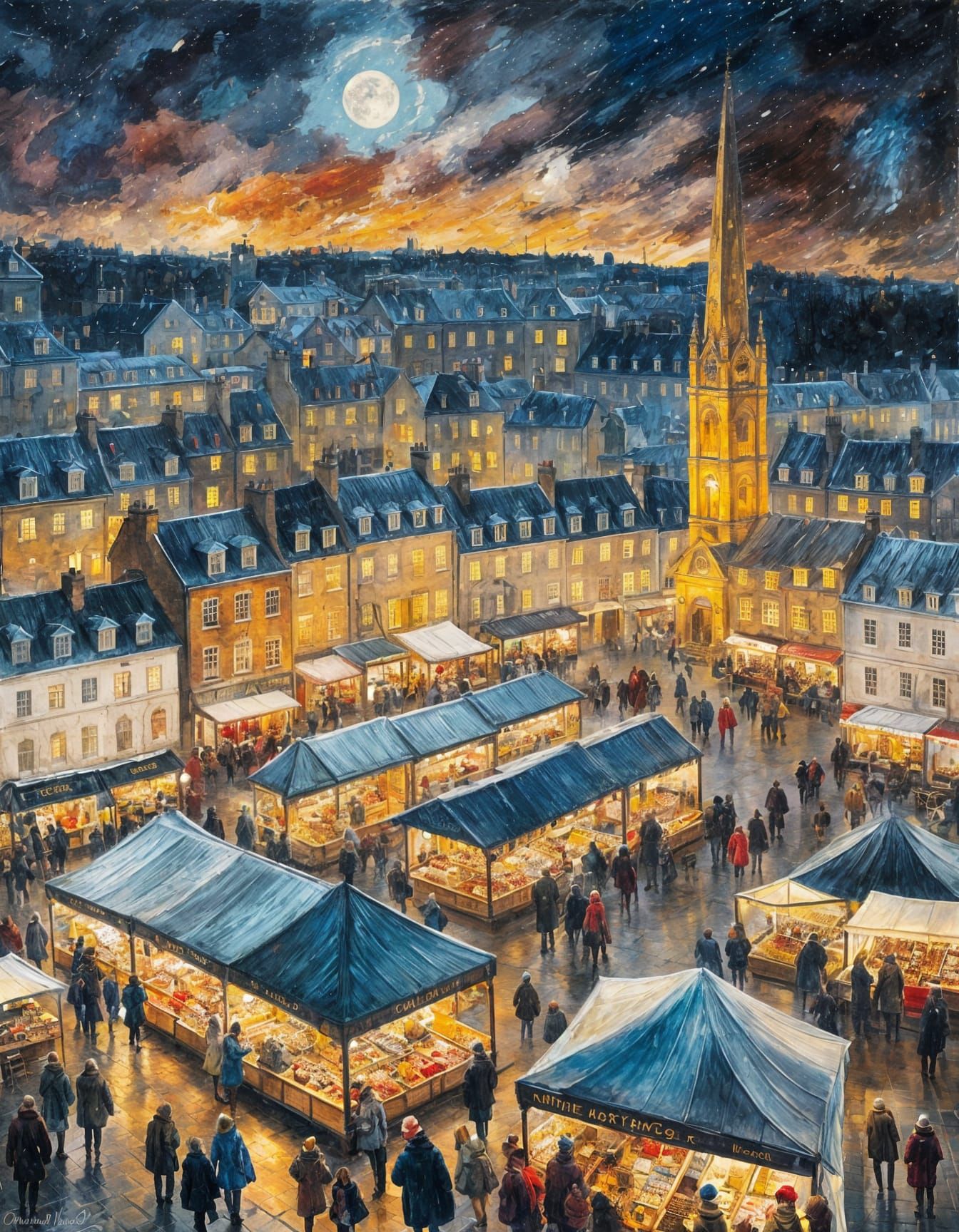 Bath Christmas Market: Impressionist Oil Painting