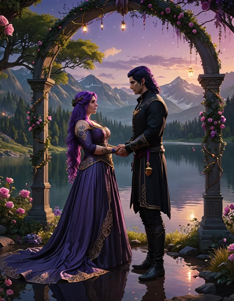 Romantic Lakeside Handfasting Ceremony in Photorealistic Sty...