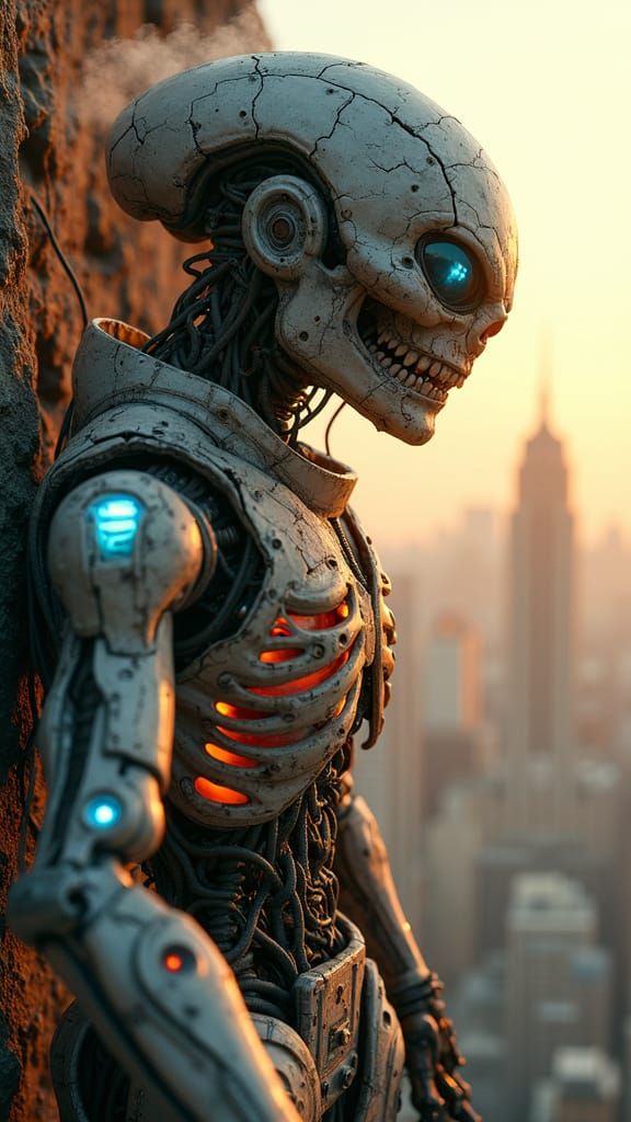 Cybernetic Horror Emerging from Ruins