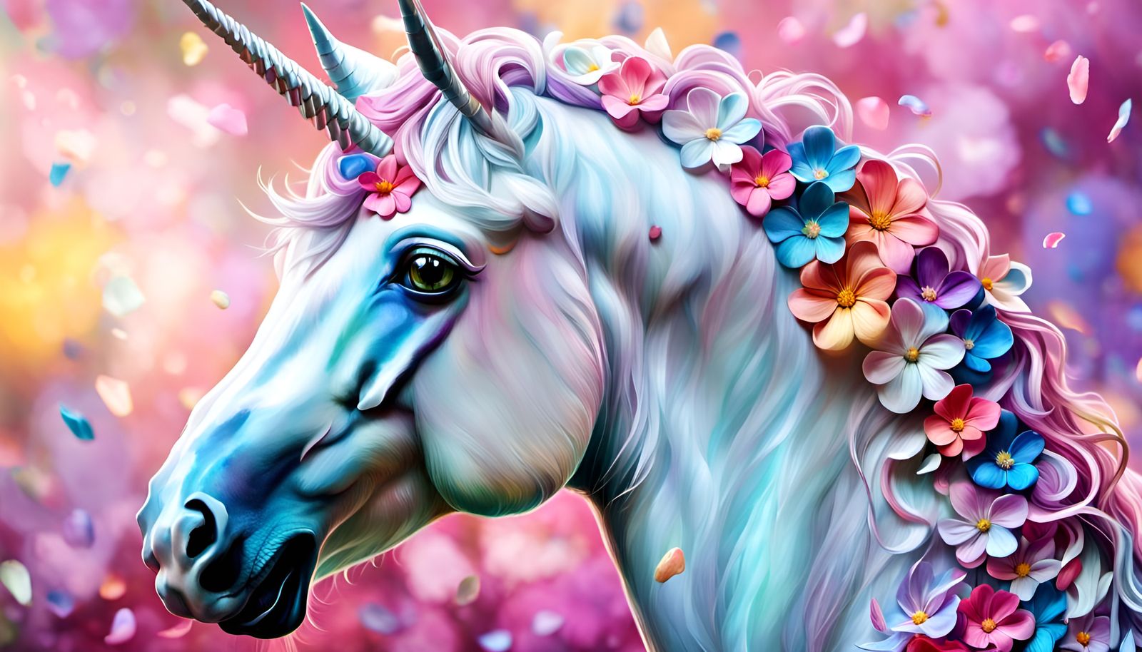 Pastel Flower Unicorn Portrait in Hyperrealistic Style