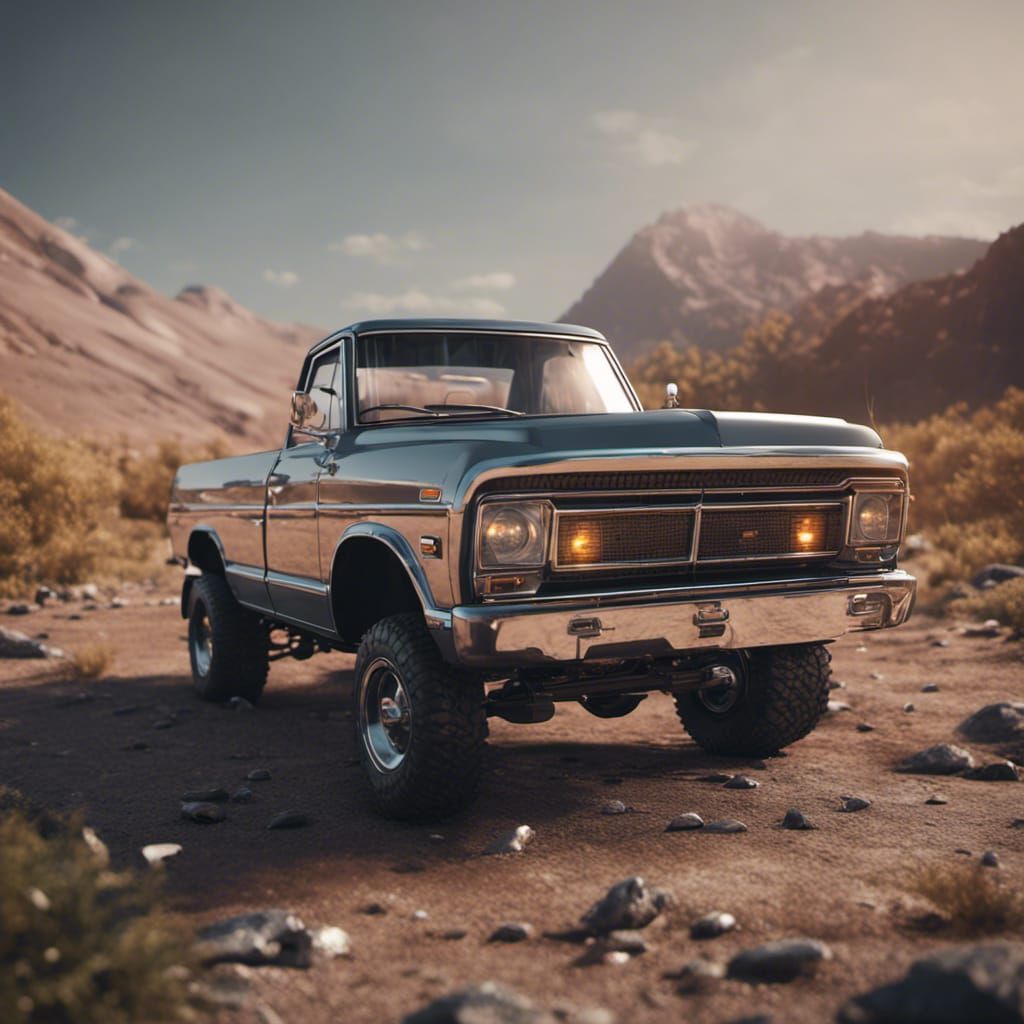 Futuristic 1970s Pickup Truck in Sci-Fi Style
