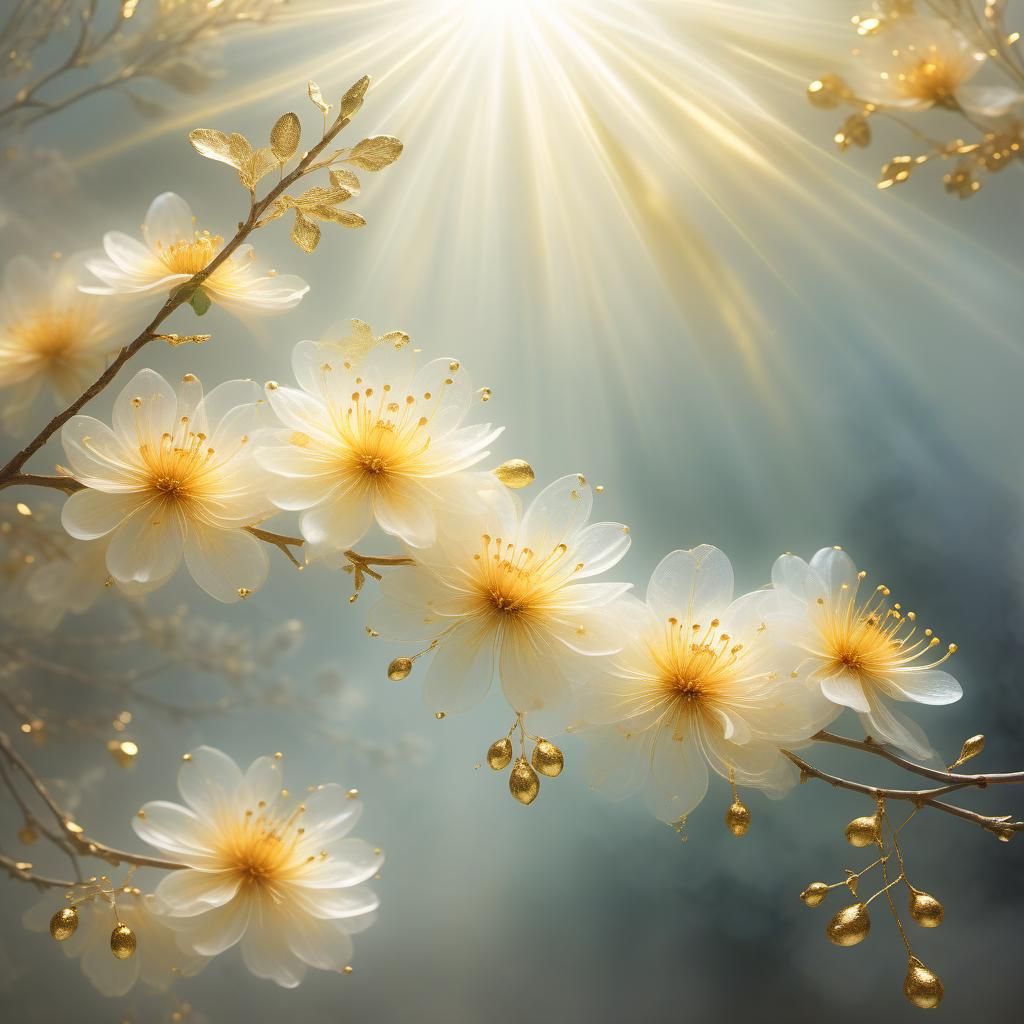 Whimsical Gilded Fantasy Flowers in Heavenly Soft Focus