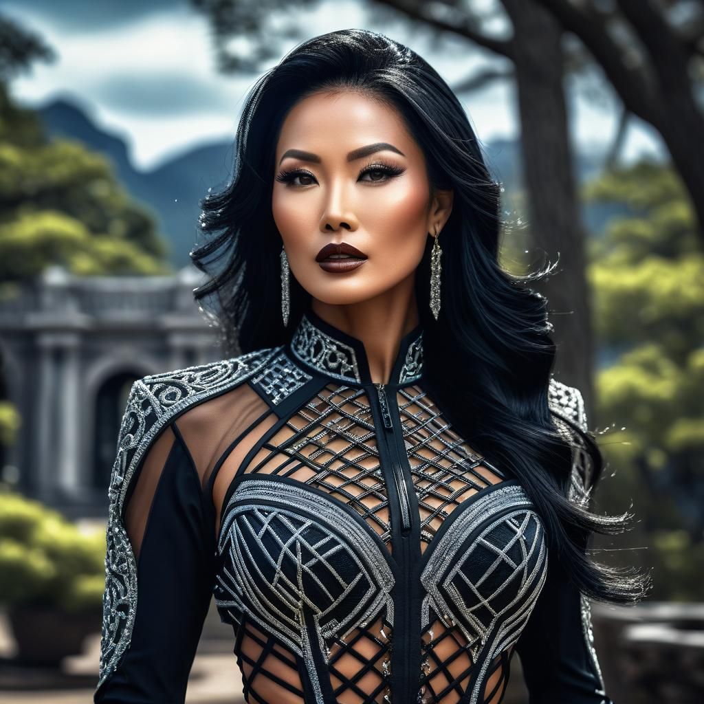 Hyperrealistic Portrait of Woman Outdoors in Revealing Outfi...