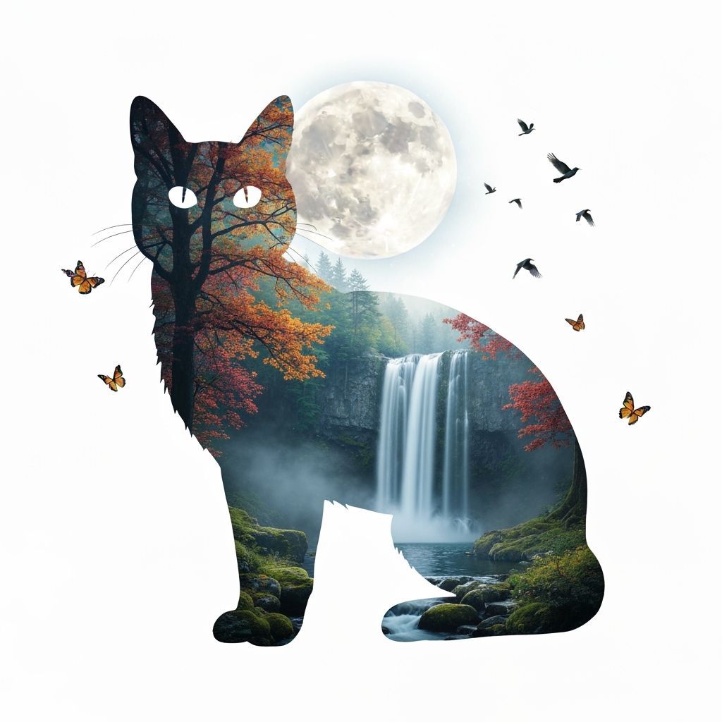 Mystical Cat Silhouette Reveals Enchanted Forest Landscape