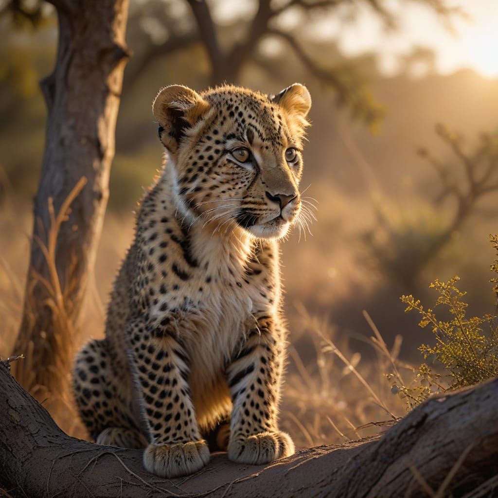 Surreal Savannah Sunset Leopard Cub