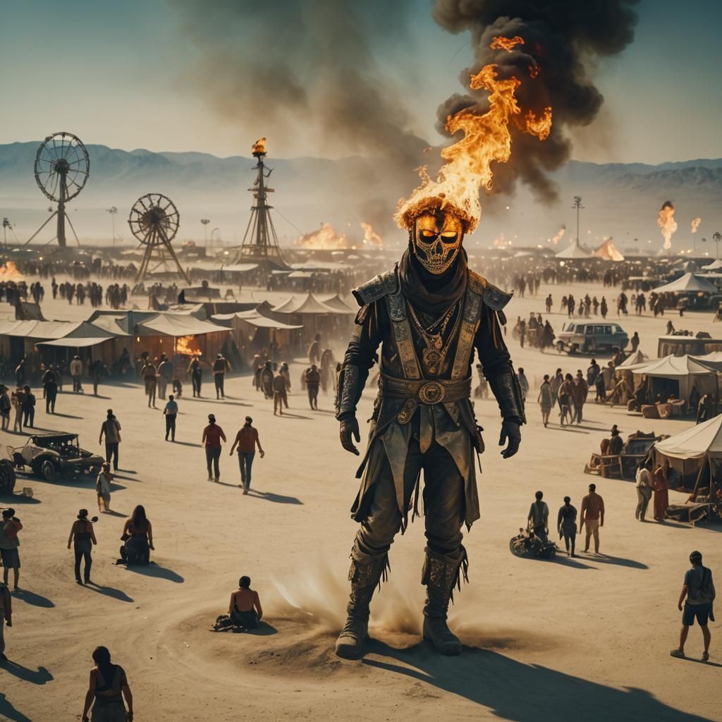 Realistic Painting of a Burning Man: Cinematic Art