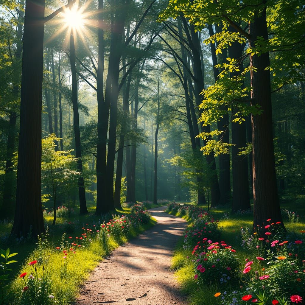 Lush Forest Path in Fantasy Art Style