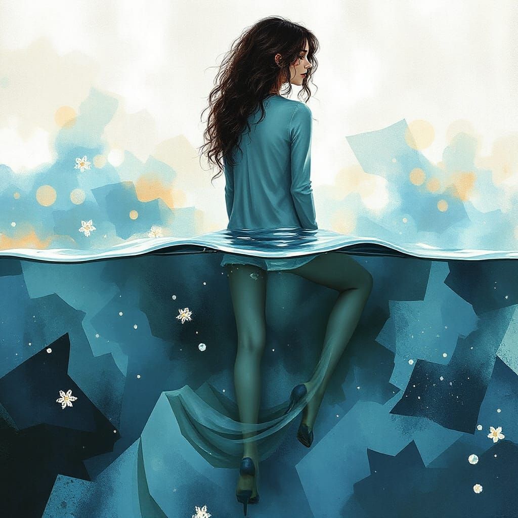 Aquarelle Lonely Girl in Melancholy Setting