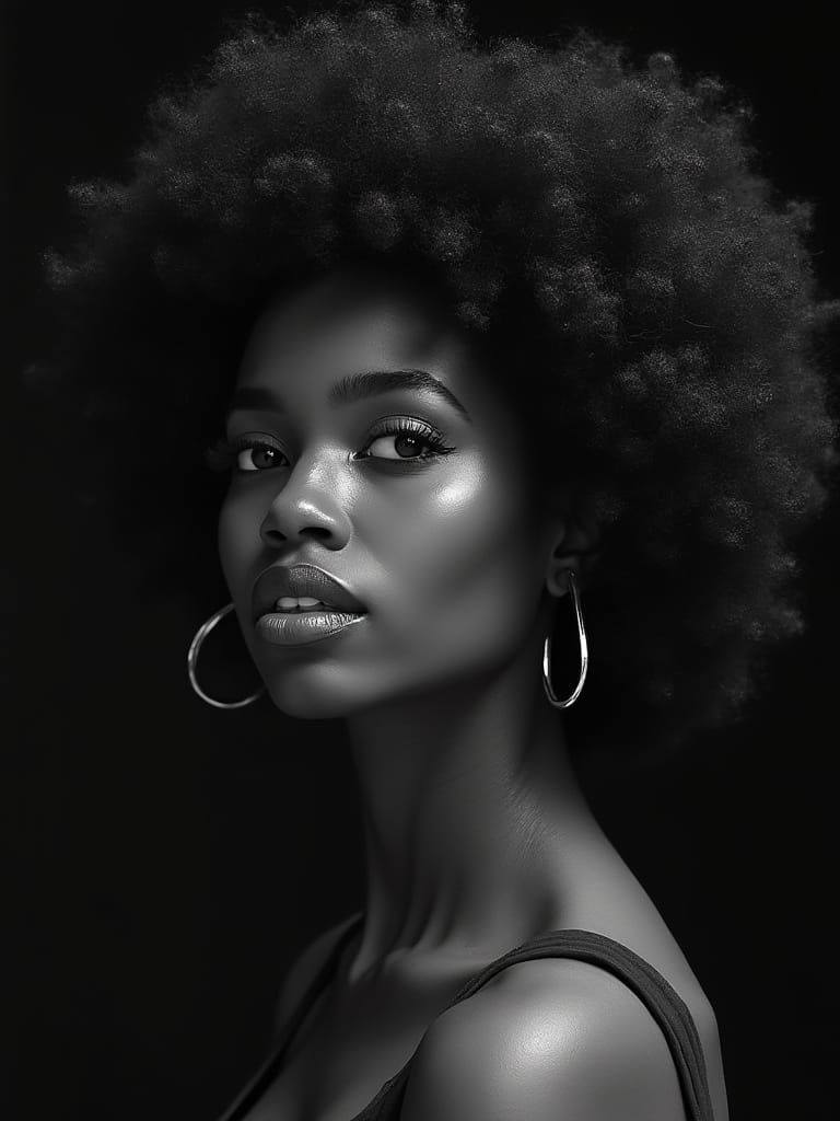Hyper-Realistic Digital Portrait of a Black Woman with Afro ...